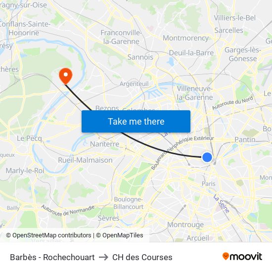 Barbès - Rochechouart to CH des Courses map