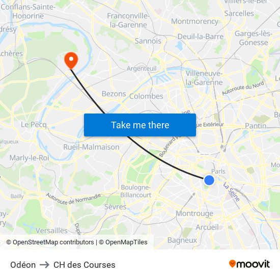 Odéon to CH des Courses map