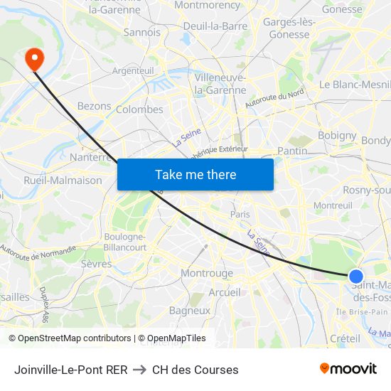 Joinville-Le-Pont RER to CH des Courses map