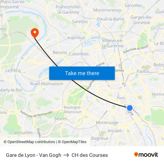 Gare de Lyon - Van Gogh to CH des Courses map