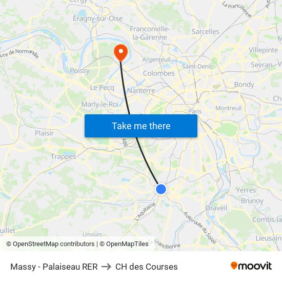 Massy - Palaiseau RER to CH des Courses map