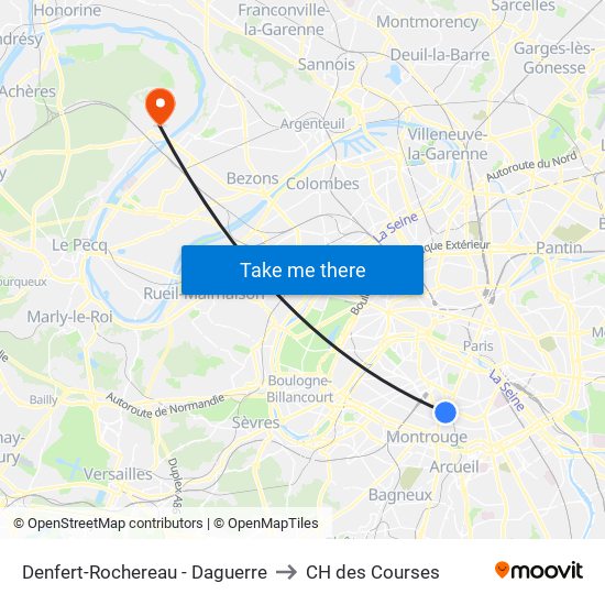 Denfert-Rochereau - Daguerre to CH des Courses map