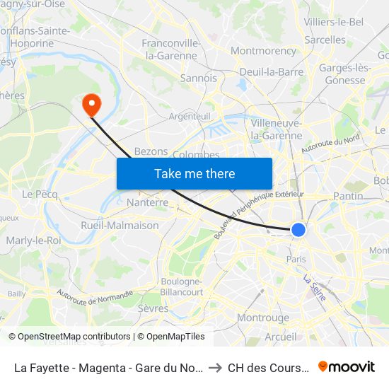 La Fayette - Magenta - Gare du Nord to CH des Courses map