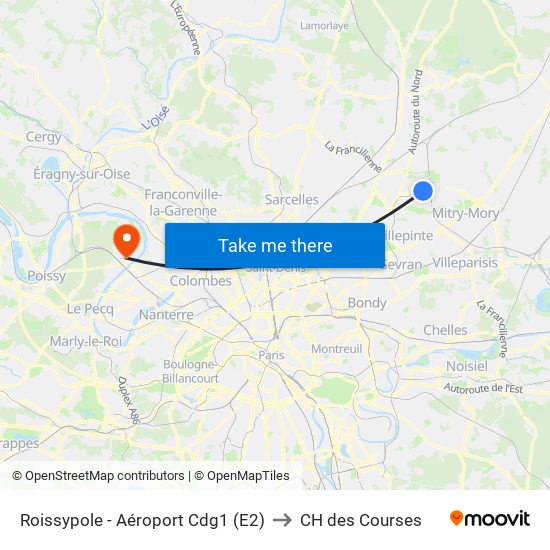 Roissypole - Aéroport Cdg1 (E2) to CH des Courses map