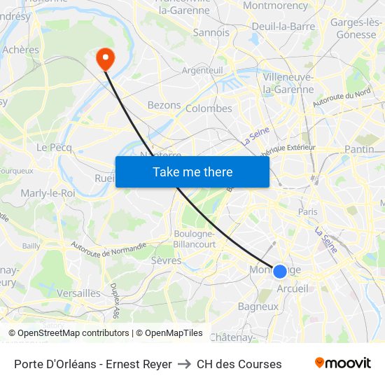 Porte D'Orléans - Ernest Reyer to CH des Courses map