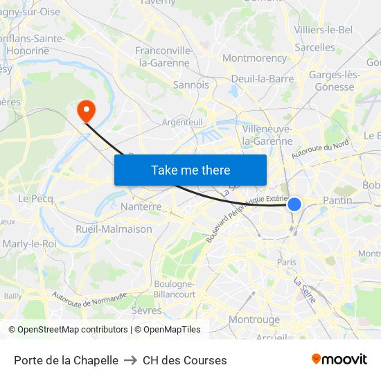 Porte de la Chapelle to CH des Courses map