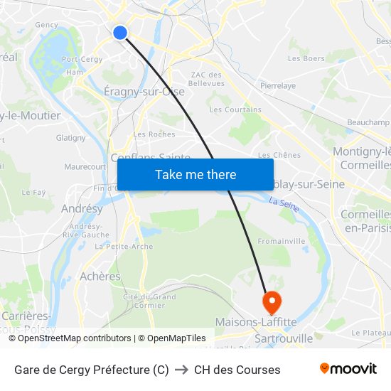 Gare de Cergy Préfecture (C) to CH des Courses map
