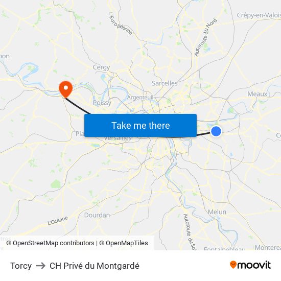 Torcy to CH Privé du Montgardé map