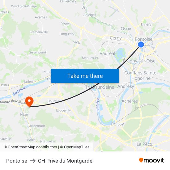 Pontoise to CH Privé du Montgardé map