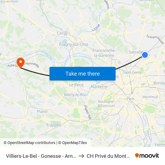Villiers-Le-Bel - Gonesse - Arnouville to CH Privé du Montgardé map