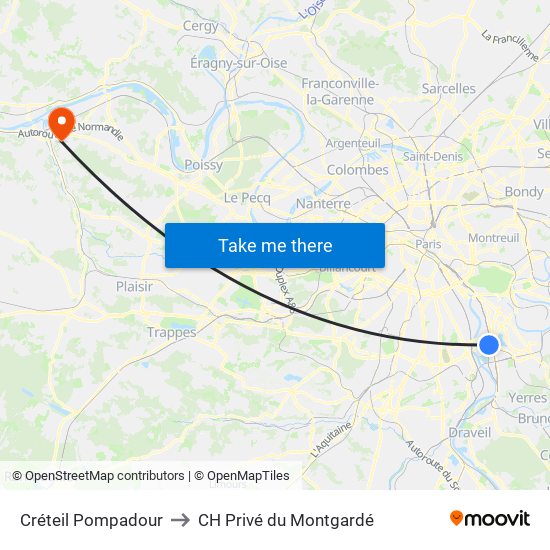 Créteil Pompadour to CH Privé du Montgardé map