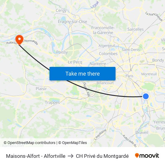 Maisons-Alfort - Alfortville to CH Privé du Montgardé map