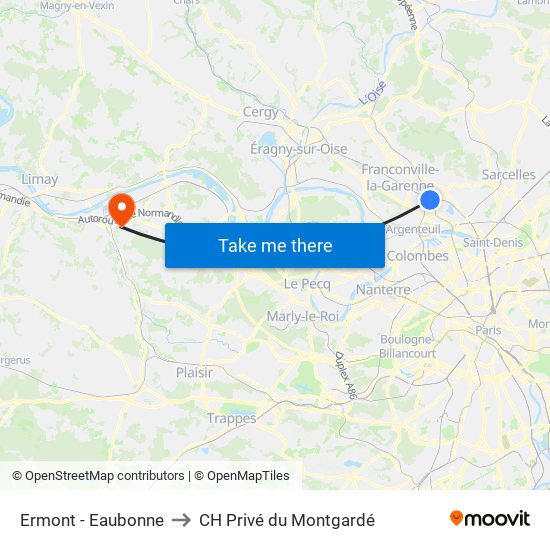 Ermont - Eaubonne to CH Privé du Montgardé map