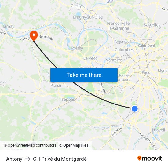 Antony to CH Privé du Montgardé map