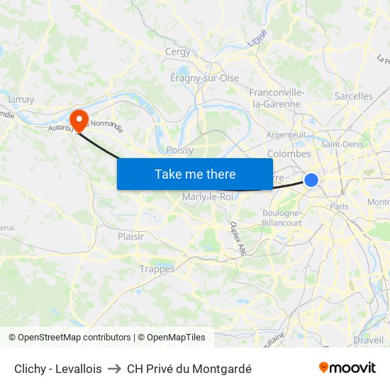 Clichy - Levallois to CH Privé du Montgardé map