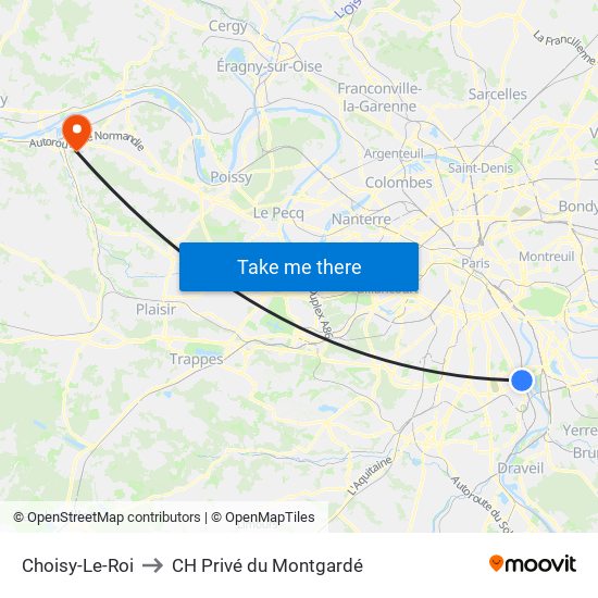 Choisy-Le-Roi to CH Privé du Montgardé map