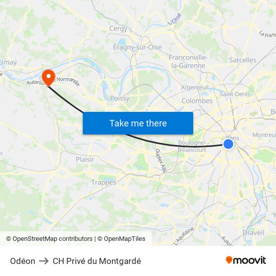 Odéon to CH Privé du Montgardé map