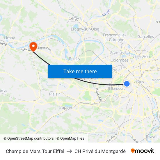 Champ de Mars Tour Eiffel to CH Privé du Montgardé map