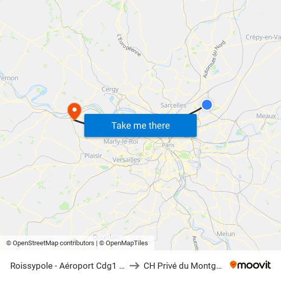Roissypole - Aéroport Cdg1 (D3) to CH Privé du Montgardé map