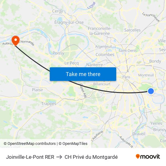 Joinville-Le-Pont RER to CH Privé du Montgardé map