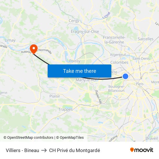 Villiers - Bineau to CH Privé du Montgardé map