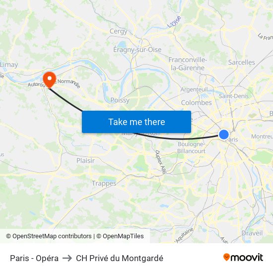 Paris - Opéra to CH Privé du Montgardé map