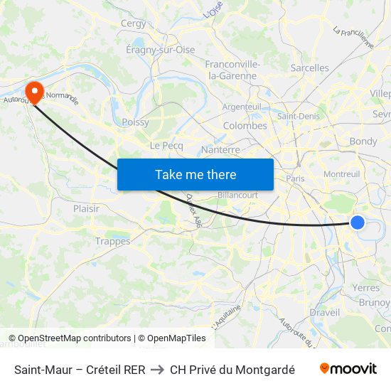 Saint-Maur – Créteil RER to CH Privé du Montgardé map