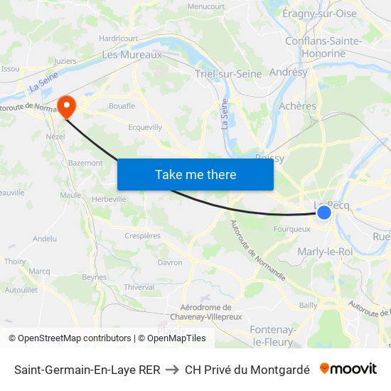 Saint-Germain-En-Laye RER to CH Privé du Montgardé map