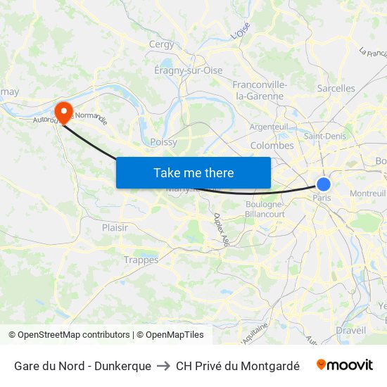 Gare du Nord - Dunkerque to CH Privé du Montgardé map