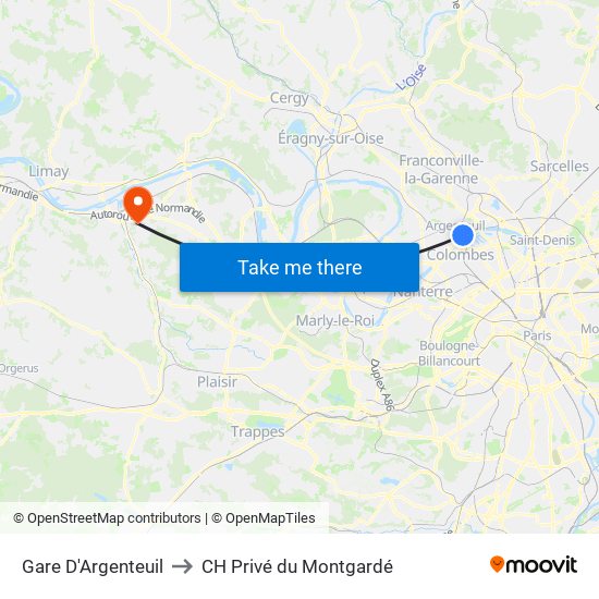 Gare D'Argenteuil to CH Privé du Montgardé map