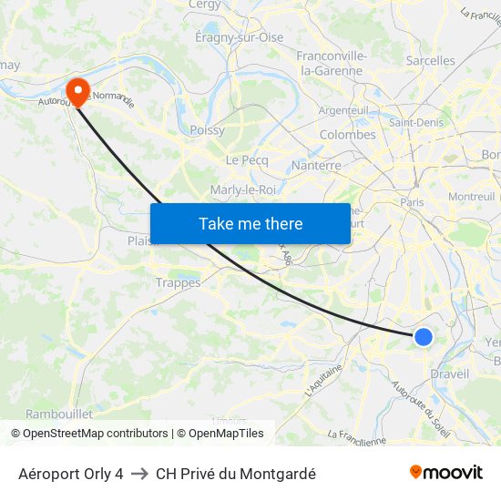 Aéroport Orly 4 to CH Privé du Montgardé map