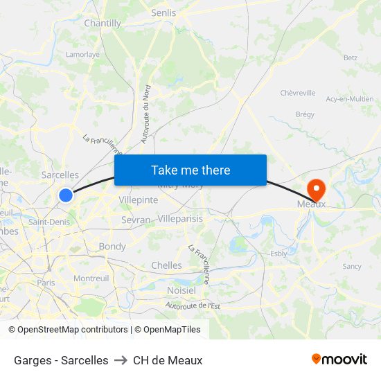 Garges - Sarcelles to CH de Meaux map