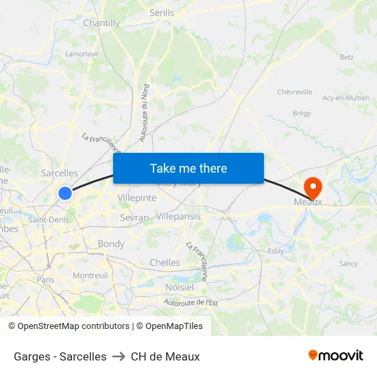Garges - Sarcelles to CH de Meaux map