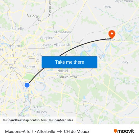 Maisons-Alfort - Alfortville to CH de Meaux map