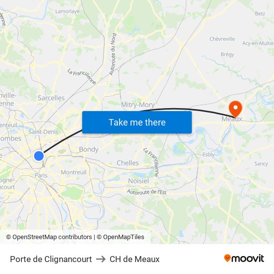 Porte de Clignancourt to CH de Meaux map
