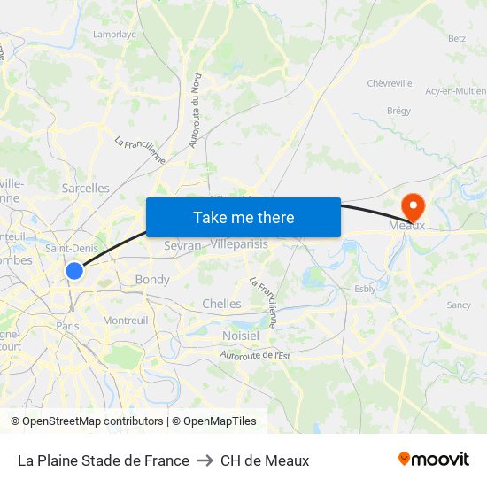 La Plaine Stade de France to CH de Meaux map