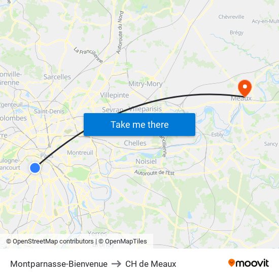 Montparnasse-Bienvenue to CH de Meaux map