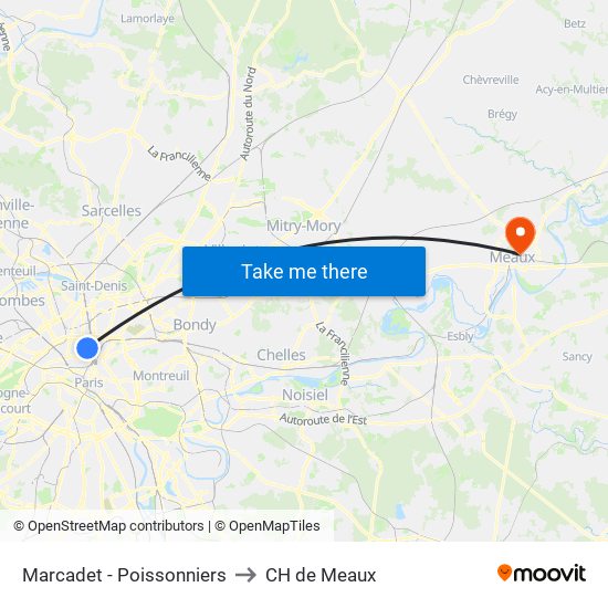 Marcadet - Poissonniers to CH de Meaux map