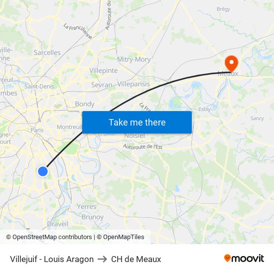 Villejuif - Louis Aragon to CH de Meaux map
