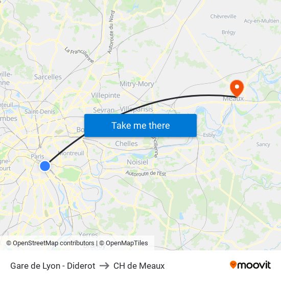Gare de Lyon - Diderot to CH de Meaux map