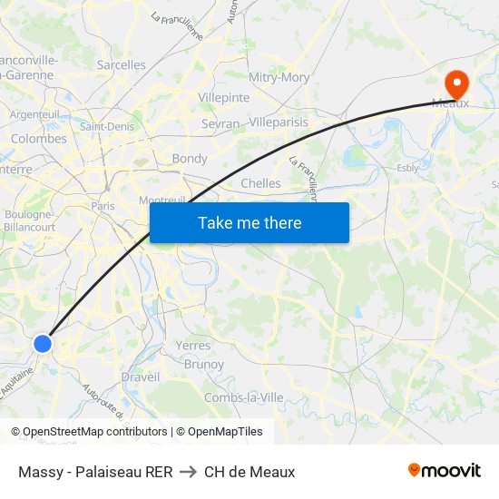 Massy - Palaiseau RER to CH de Meaux map
