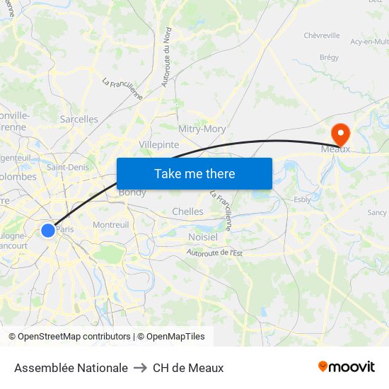 Assemblée Nationale to CH de Meaux map