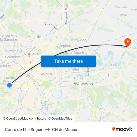 Cours de L'Ile Seguin to CH de Meaux map