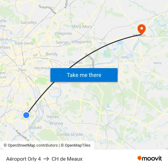 Aéroport Orly 4 to CH de Meaux map