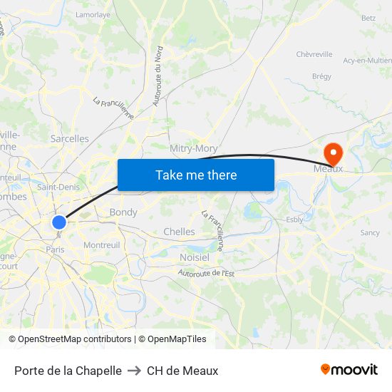 Porte de la Chapelle to CH de Meaux map