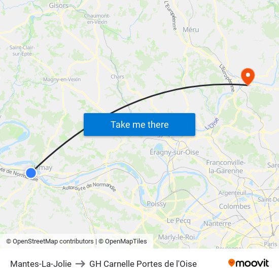 Mantes-La-Jolie to GH Carnelle Portes de l'Oise map