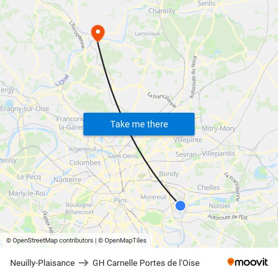 Neuilly-Plaisance to GH Carnelle Portes de l'Oise map