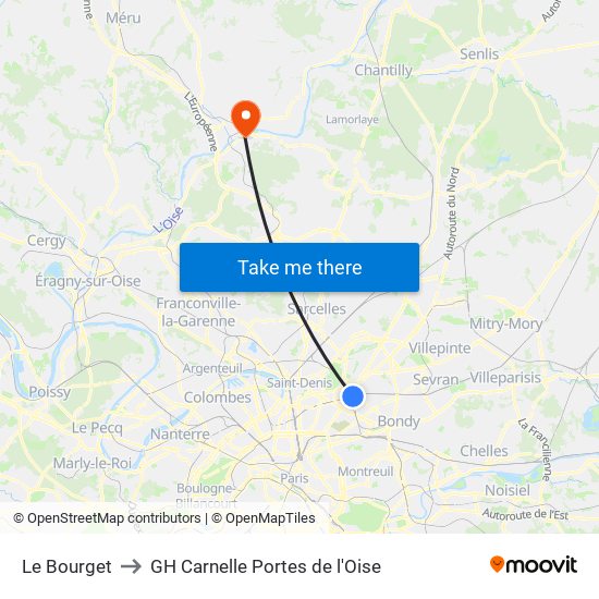 Le Bourget to GH Carnelle Portes de l'Oise map