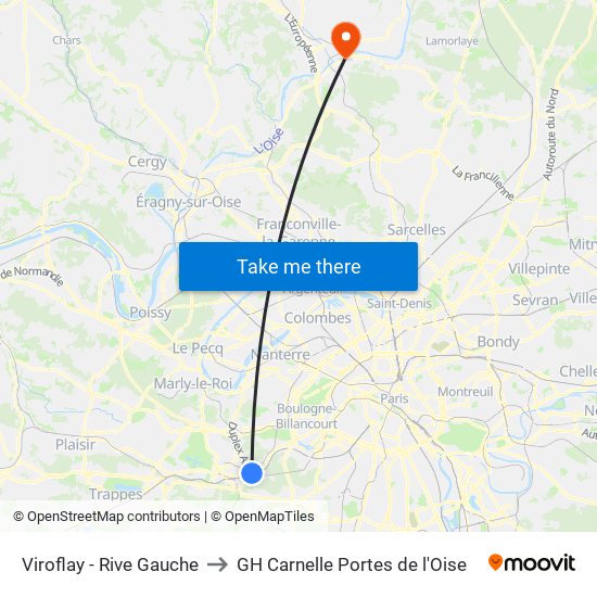 Viroflay - Rive Gauche to GH Carnelle Portes de l'Oise map