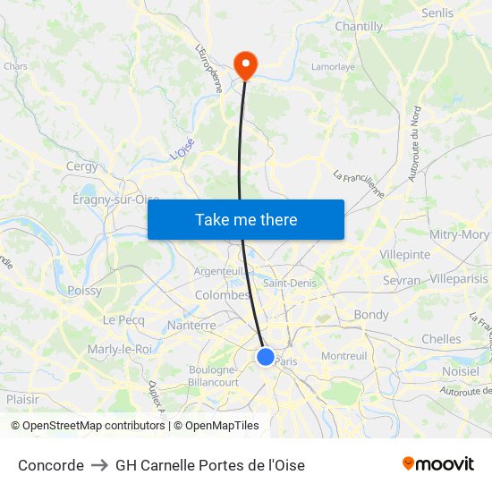 Concorde to GH Carnelle Portes de l'Oise map